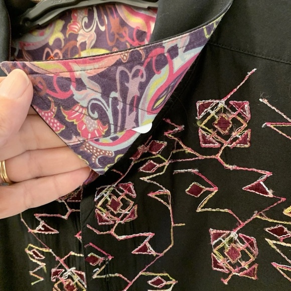 Robert Graham Black Button Shirt XXL Embroidery Detail - Picture 2 of 7